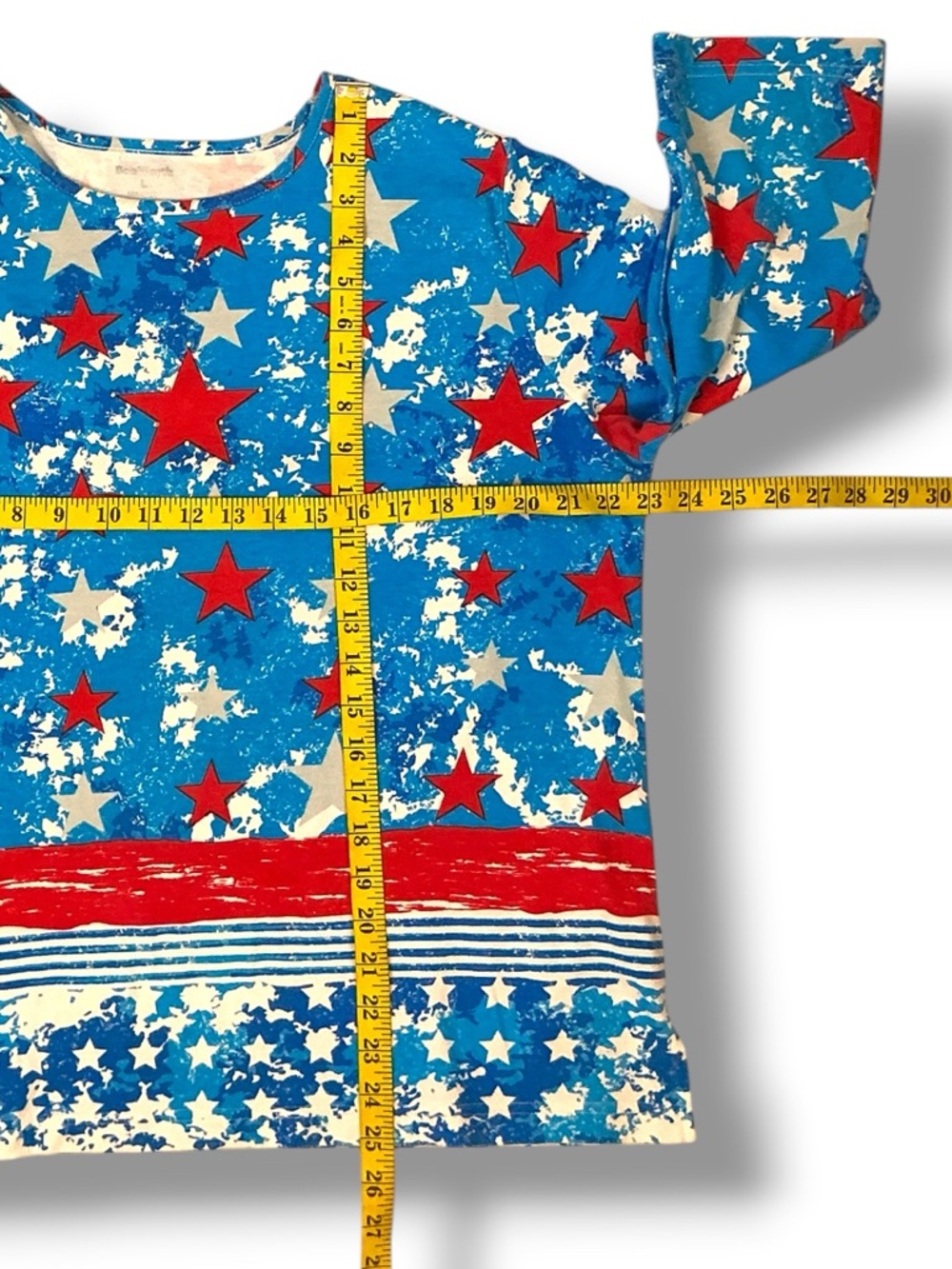 Patriotic Print Top Cotton Blend  3/4 Sleeve Round Neck Red Accent Blue Women L - Picture 7 of 14